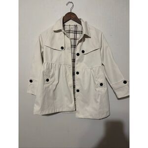 No Brand Little Girls Size Small White Black Button Up Trench Coat Jacket